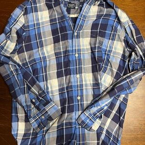 Chaps Men's Navy and Light Blue Plaid Shirt